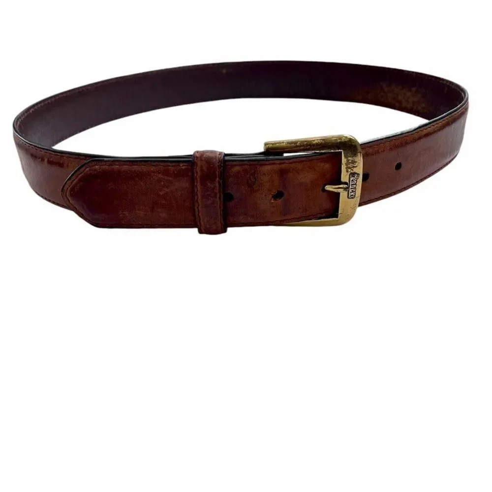 Men's Genuine Leather Belts Size 40, 42 Rocky Leather Brown Brass Buckle DKNY